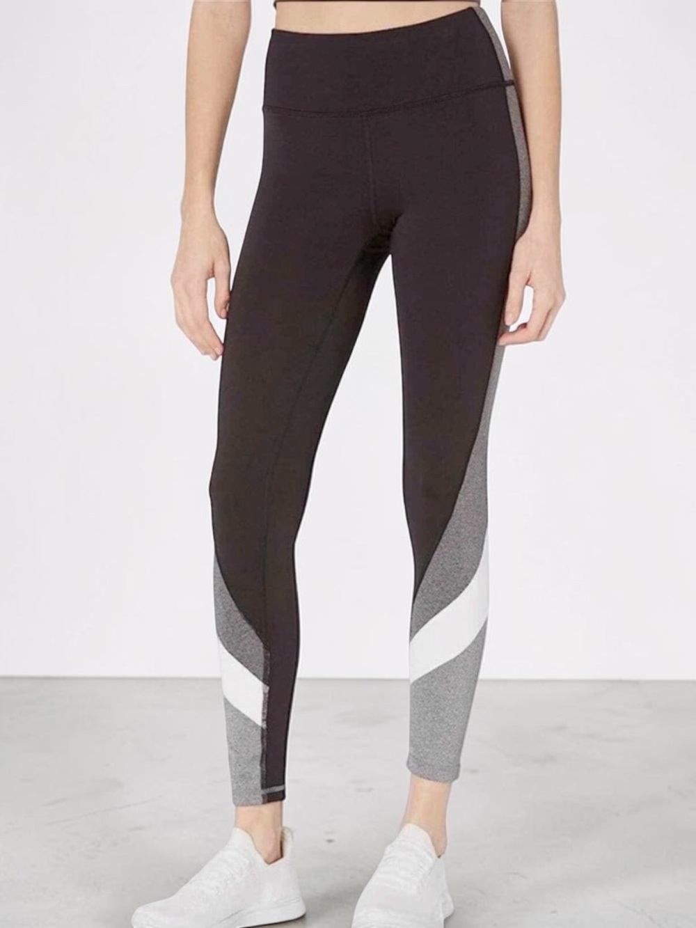 bebe Black High-Waist Leggings with Gray & White Side Panels